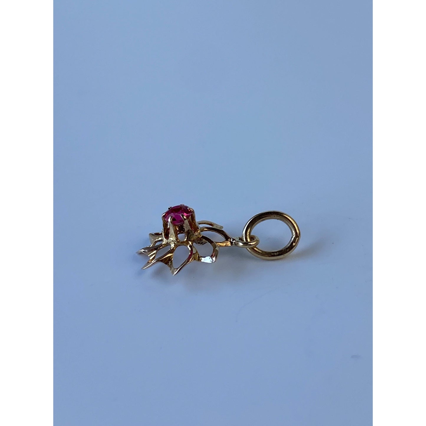 Vintage Solid 10k Yellow Gold Pink Cubic Zirconia Flower Stick Pin Conversion Charm