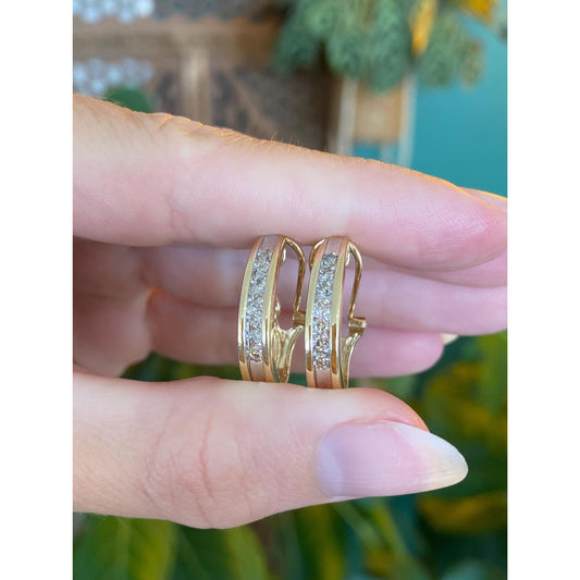 Vintage Solid 14k White & Yellow Gold Cubic Zirconia Drop Earrings