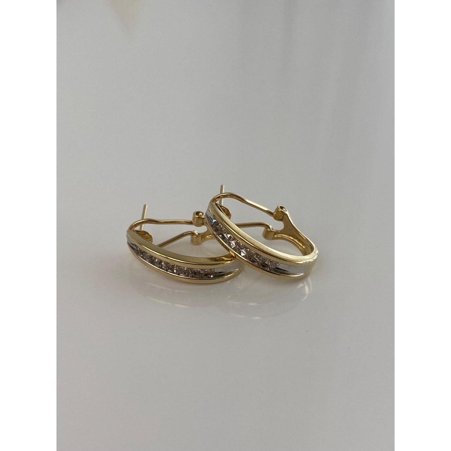 Vintage Solid 14k White & Yellow Gold Cubic Zirconia Drop Earrings