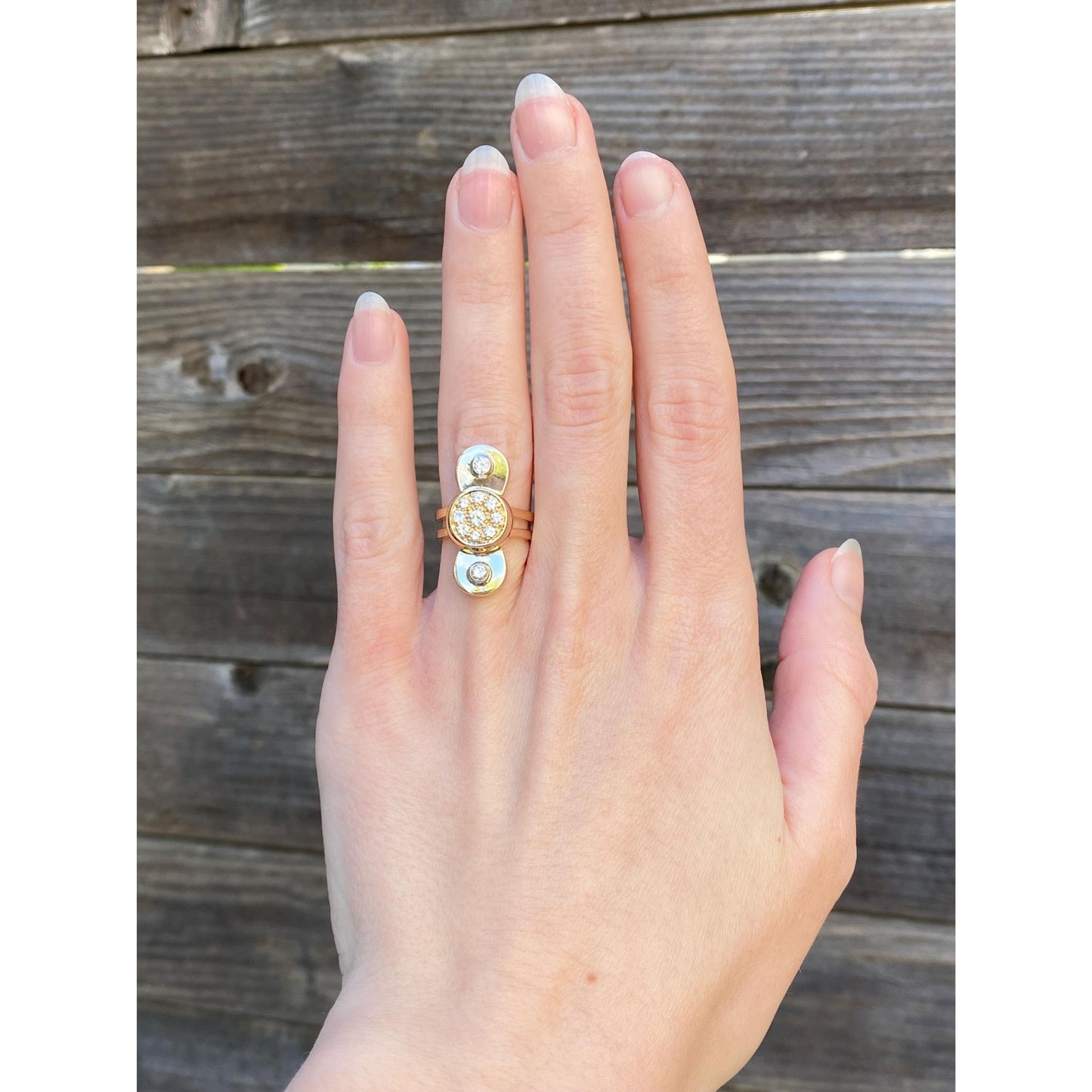 Vintage Solid 14k Yellow Gold Diamond Propeller Shape Ring - Size 4.5