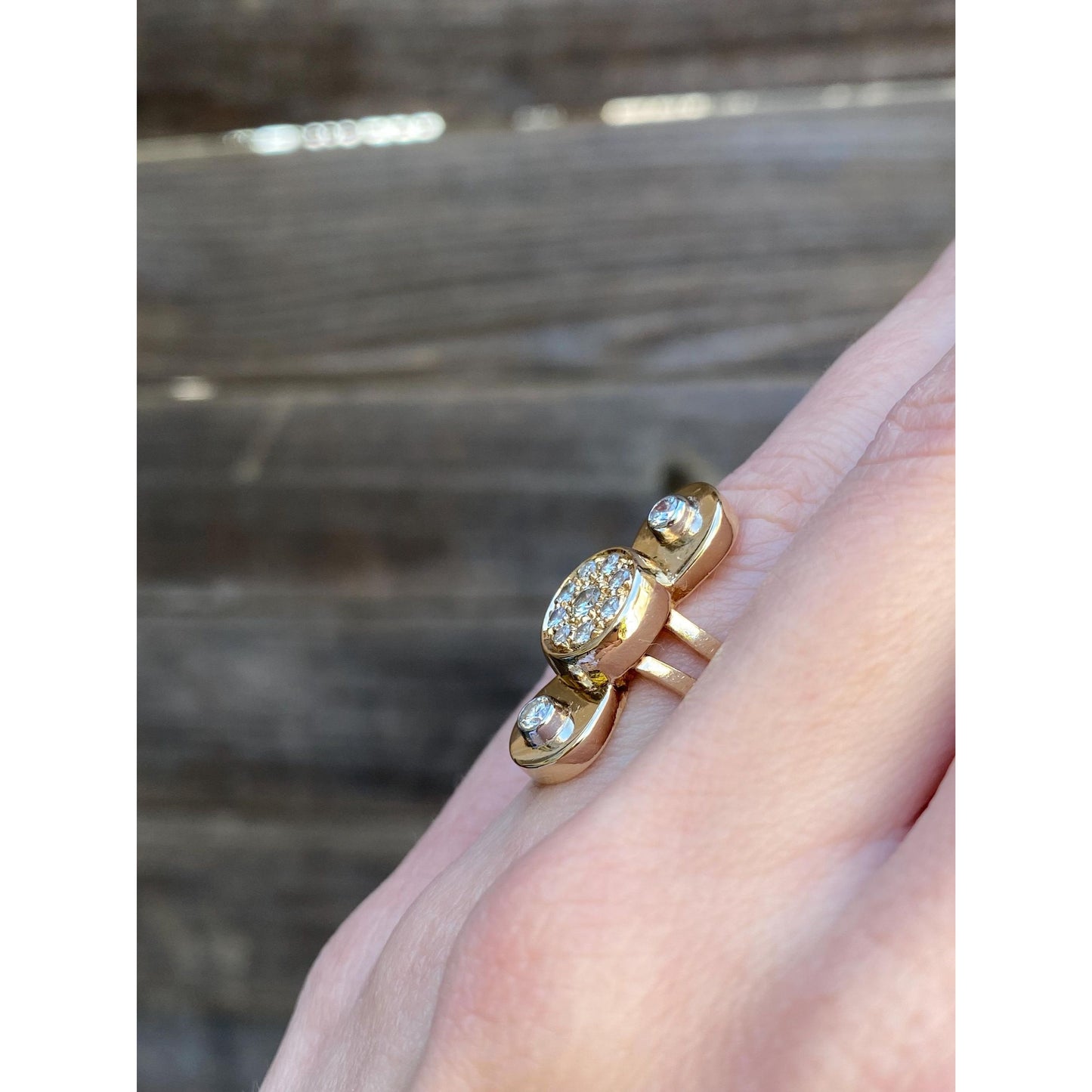 Vintage Solid 14k Yellow Gold Diamond Propeller Shape Ring - Size 4.5