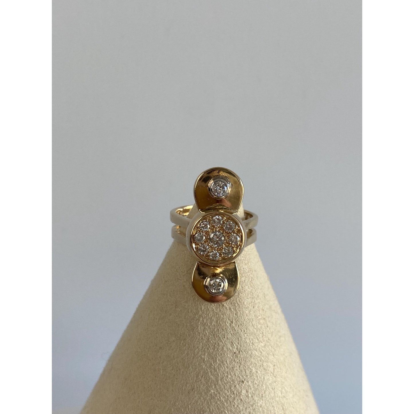 Vintage Solid 14k Yellow Gold Diamond Propeller Shape Ring - Size 4.5