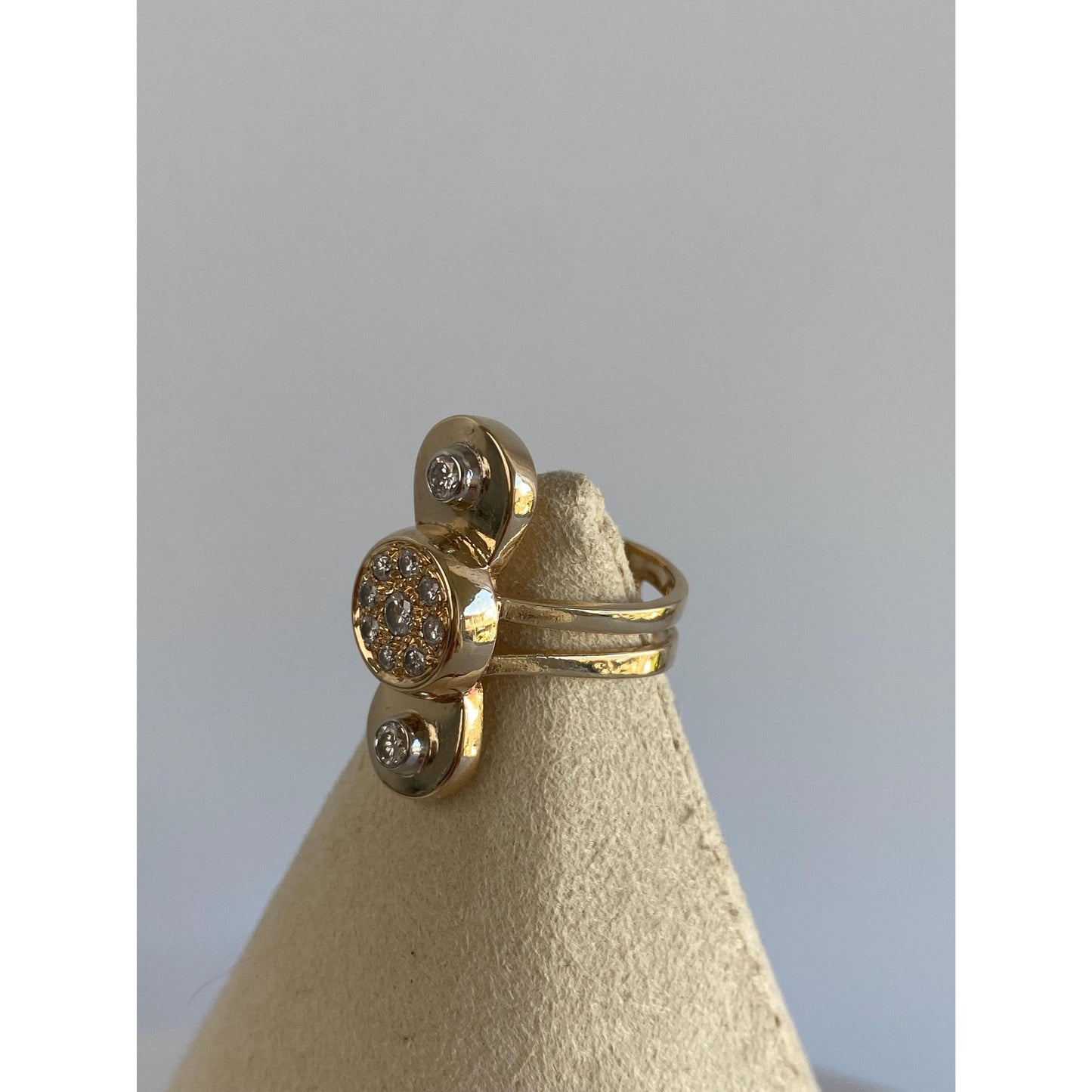 Vintage Solid 14k Yellow Gold Diamond Propeller Shape Ring - Size 4.5