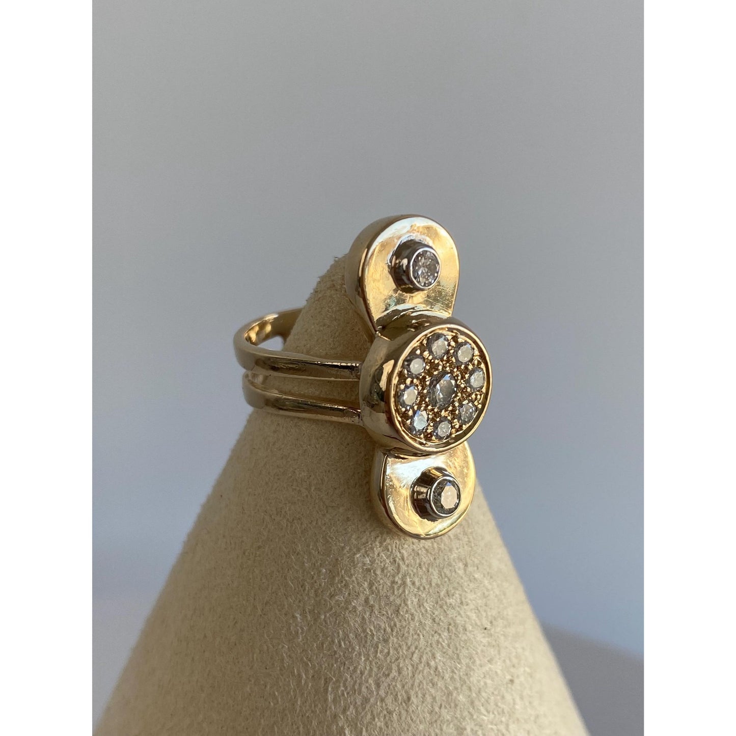 Vintage Solid 14k Yellow Gold Diamond Propeller Shape Ring - Size 4.5