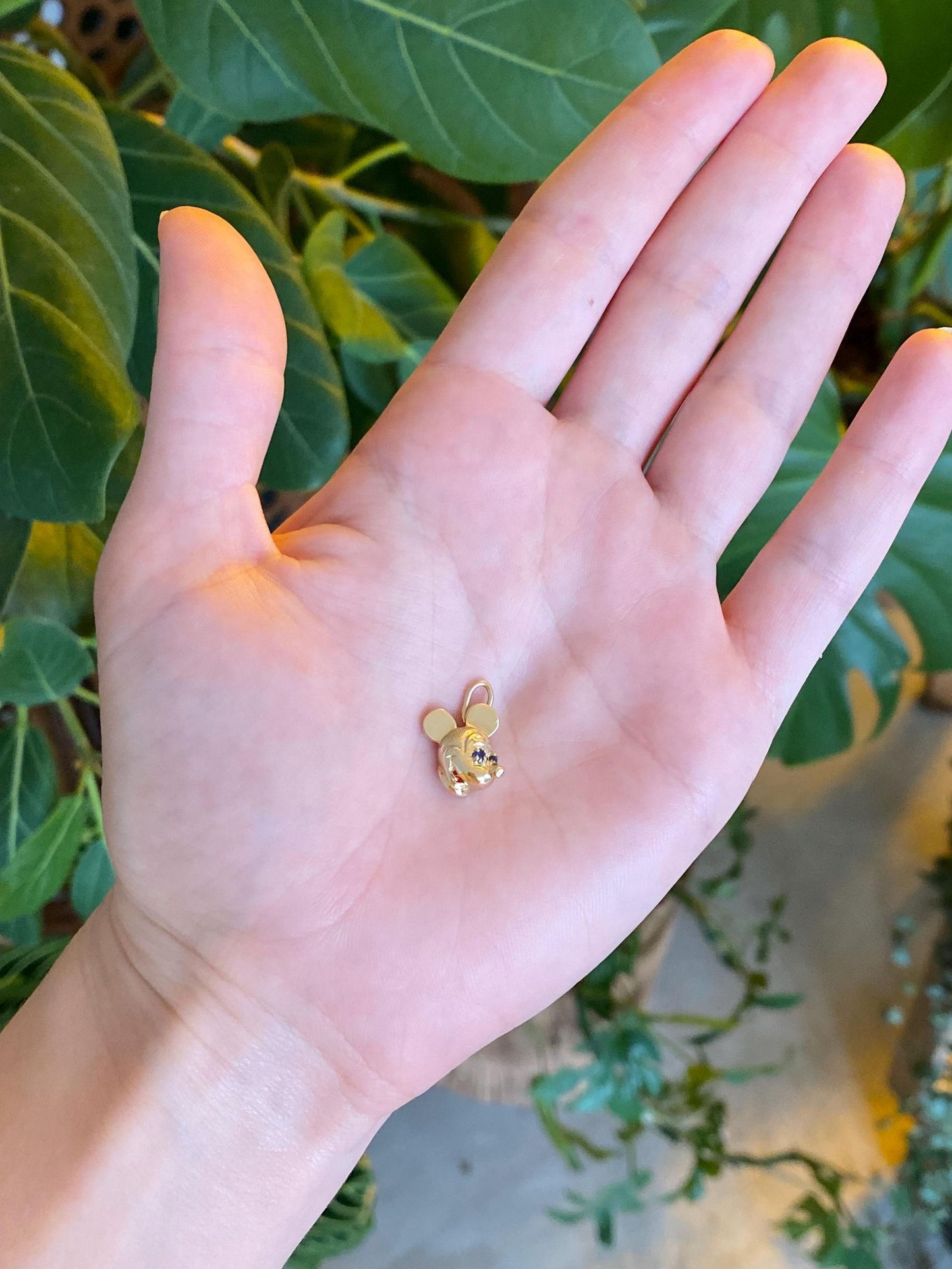 Vintage Solid 14k Yellow Gold Blue Spinel Red Enamel Mickey Mouse Charm