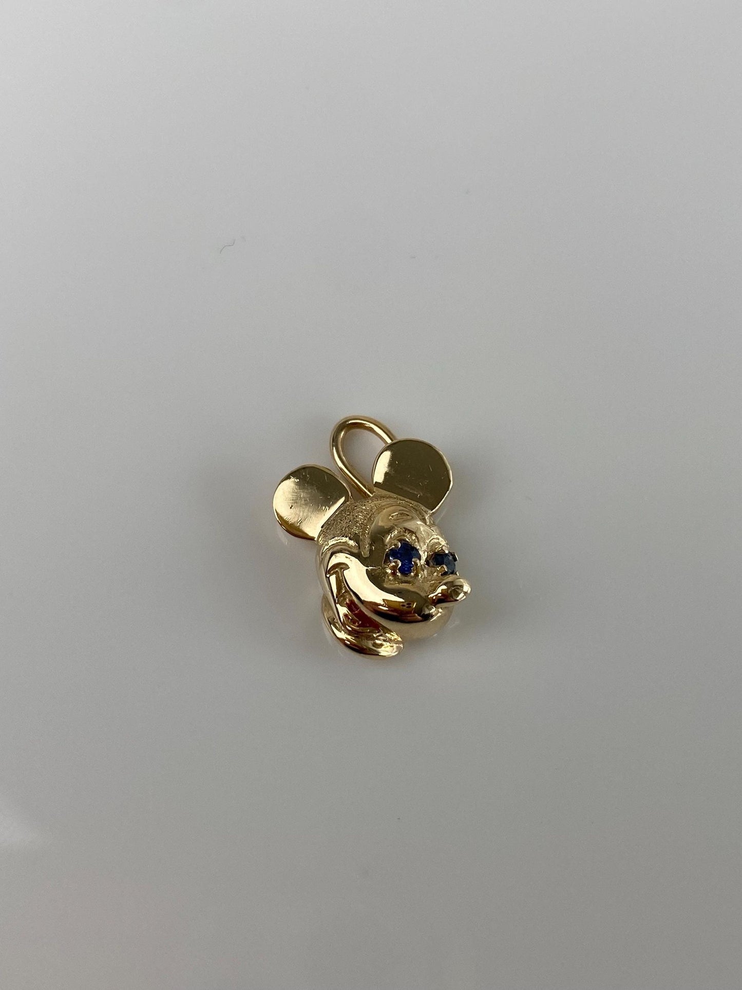 Vintage Solid 14k Yellow Gold Blue Spinel Red Enamel Mickey Mouse Charm