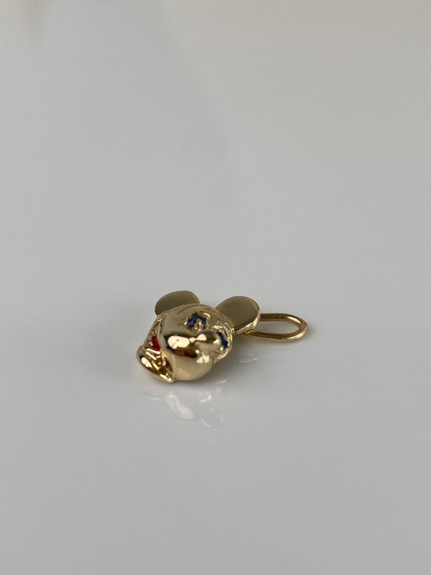 Vintage Solid 14k Yellow Gold Blue Spinel Red Enamel Mickey Mouse Charm