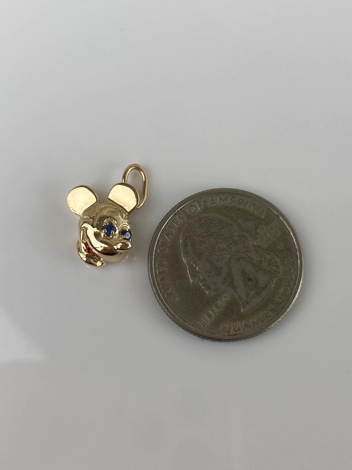 Vintage Solid 14k Yellow Gold Blue Spinel Red Enamel Mickey Mouse Charm