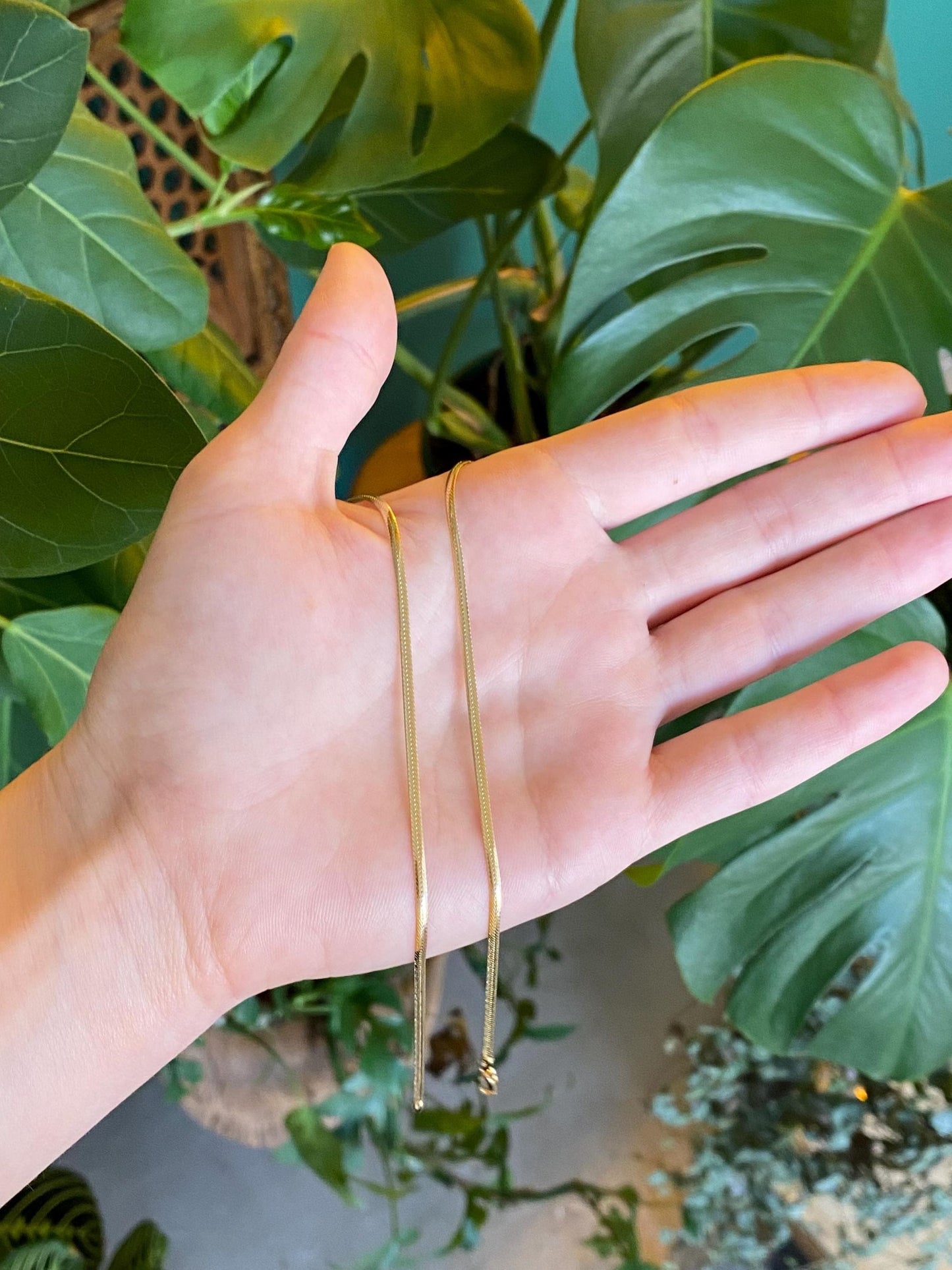 Vintage Solid 14k Yellow Gold Flat Chain Necklace - 16 inches