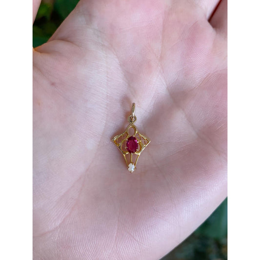 Vintage Solid 10k Yellow Gold Pink Cubic Zirconia Seed Pearl Stick Pin Conversion Charm