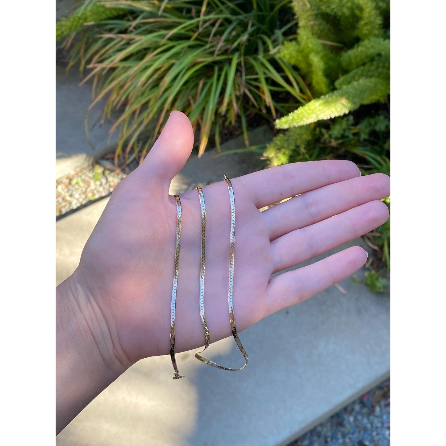 Vintage Solid 14k Yellow Gold Herringbone Chain Necklace - 24.25 inches