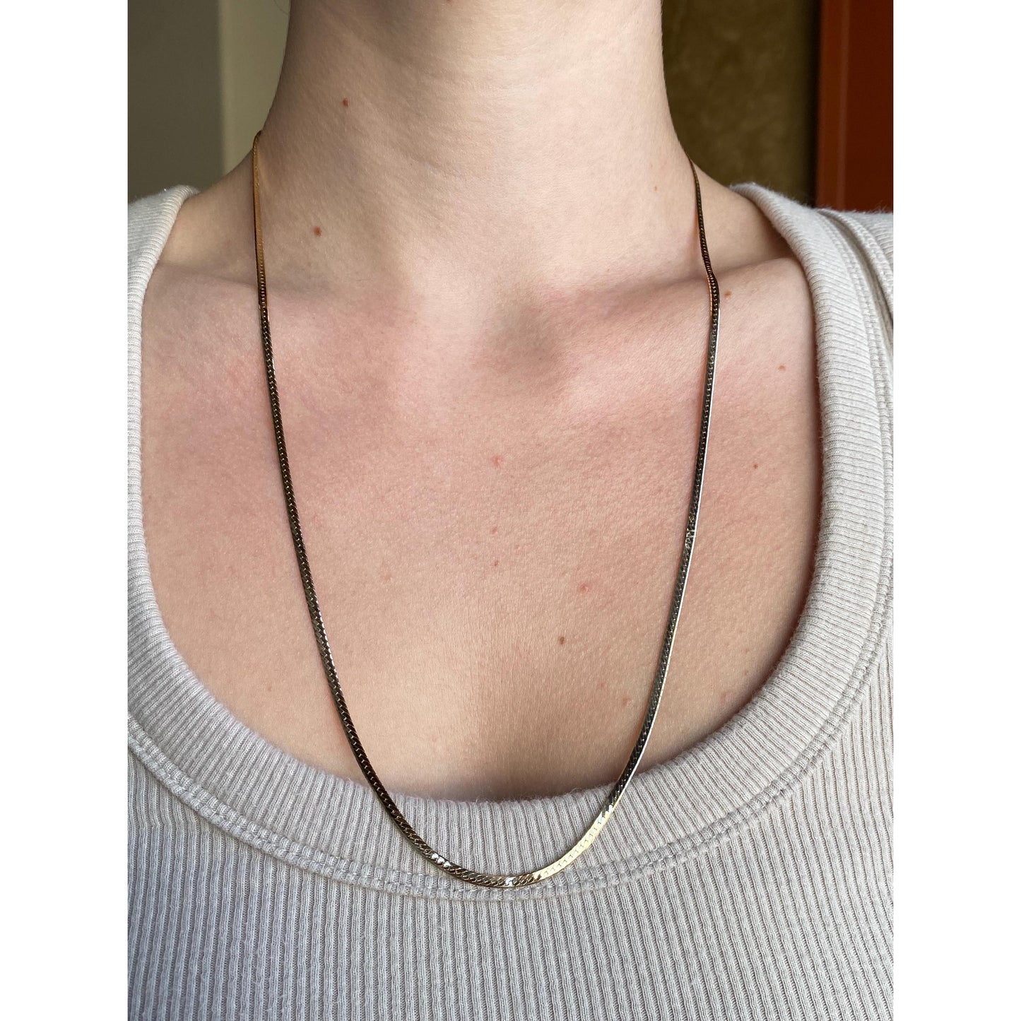 Vintage Solid 14k Yellow Gold Herringbone Chain Necklace - 24.25 inches