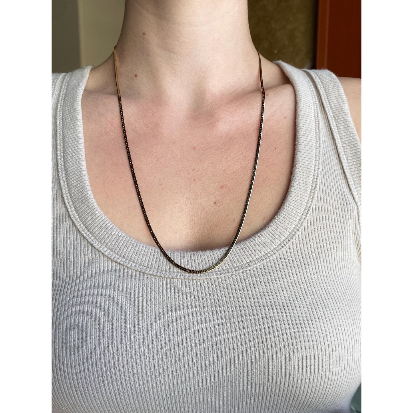 Vintage Solid 14k Yellow Gold Herringbone Chain Necklace - 24.25 inches