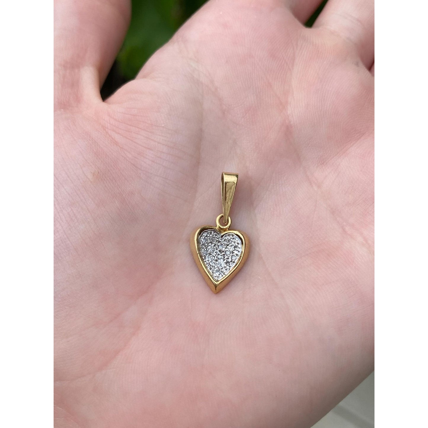 Vintage Solid 18k White & Yellow Gold Diamond Heart Charm
