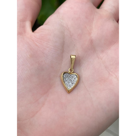 Vintage Solid 18k White & Yellow Gold Diamond Heart Charm