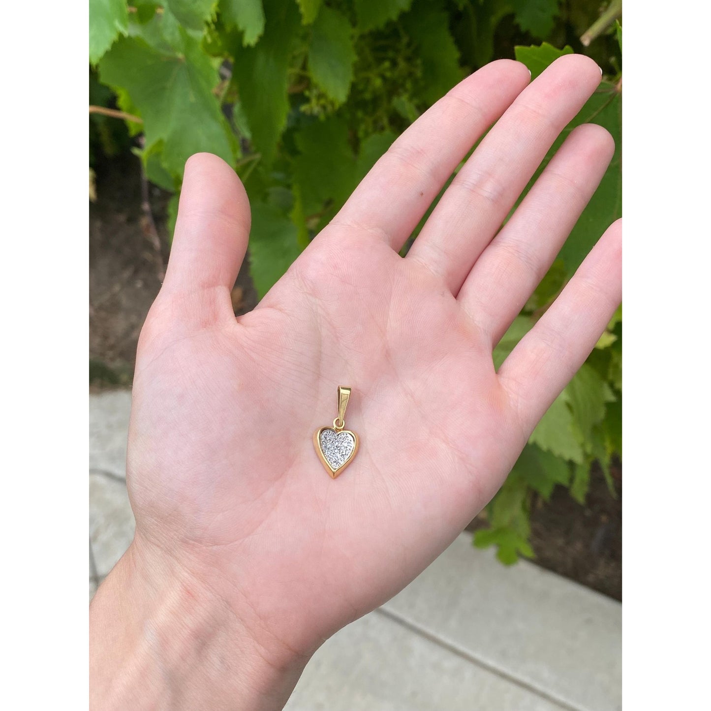 Vintage Solid 18k White & Yellow Gold Diamond Heart Charm