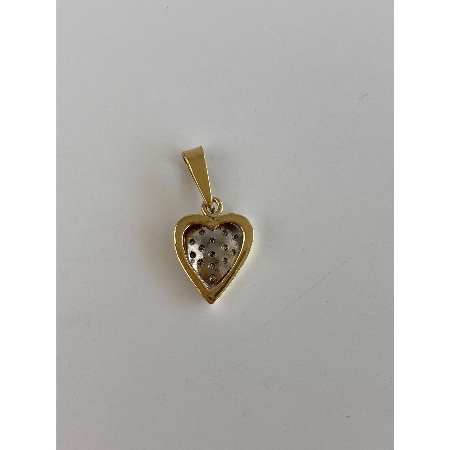 Vintage Solid 18k White & Yellow Gold Diamond Heart Charm