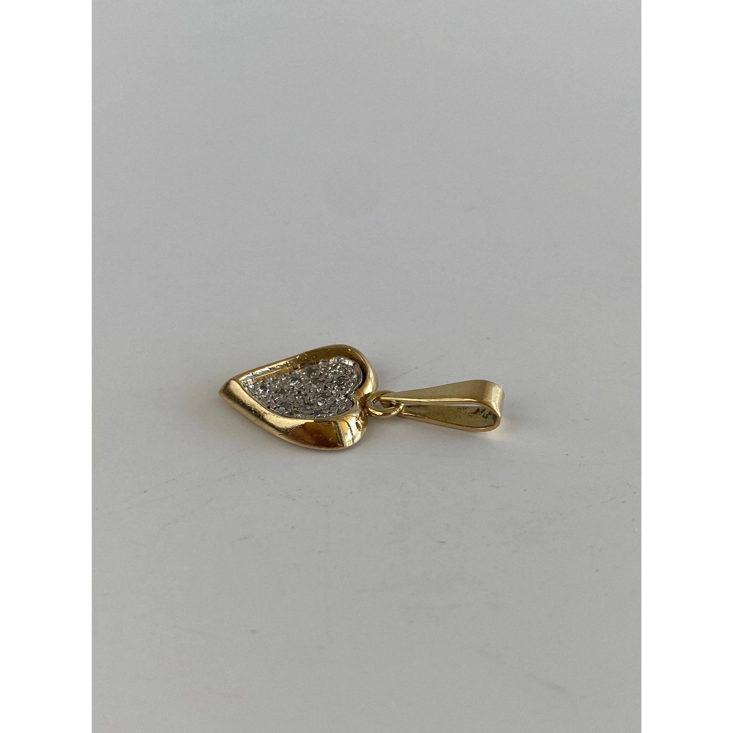 Vintage Solid 18k White & Yellow Gold Diamond Heart Charm