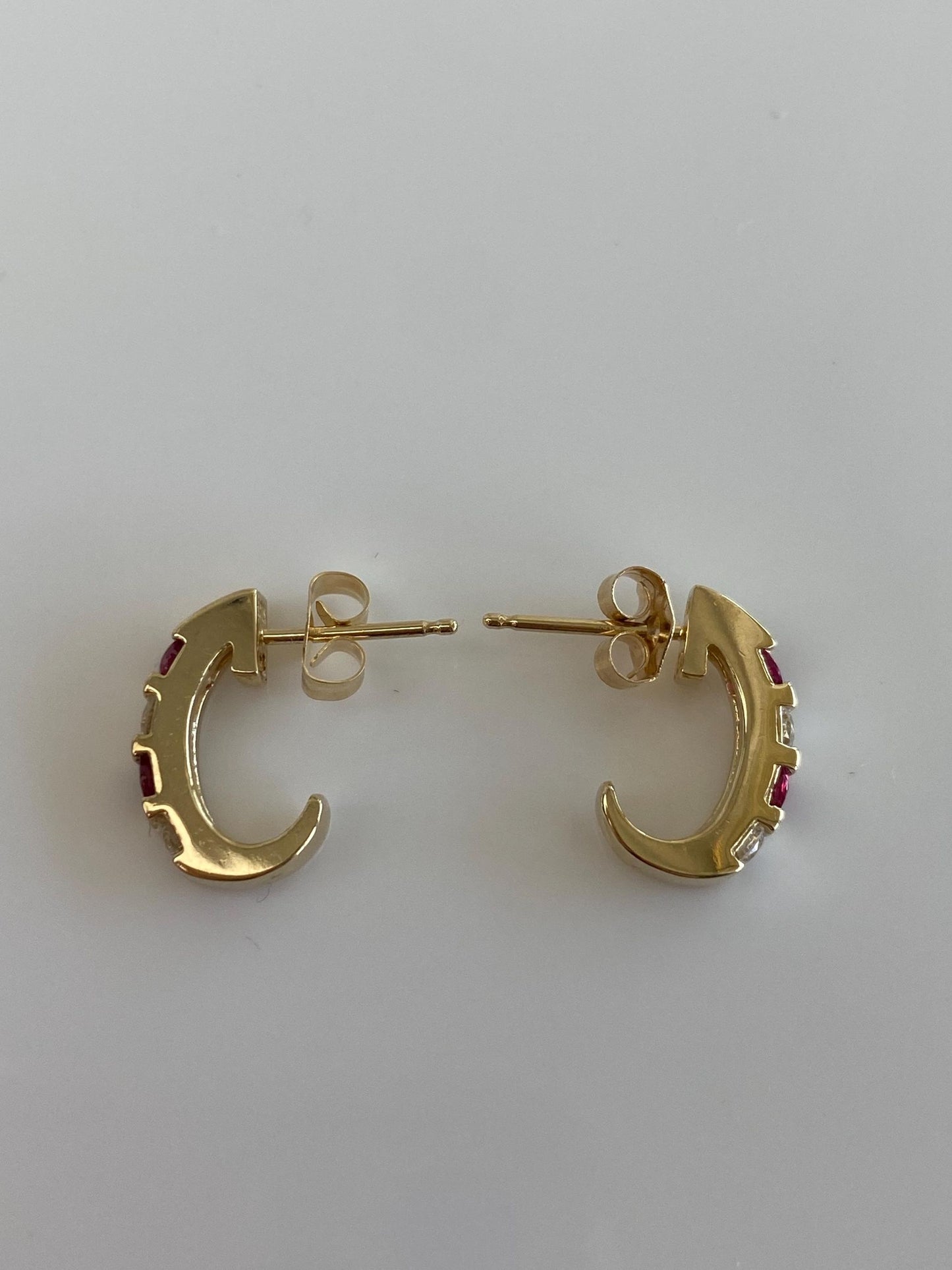 Vintage Solid 14k Yellow Gold Ruby Diamond Drop Earrings