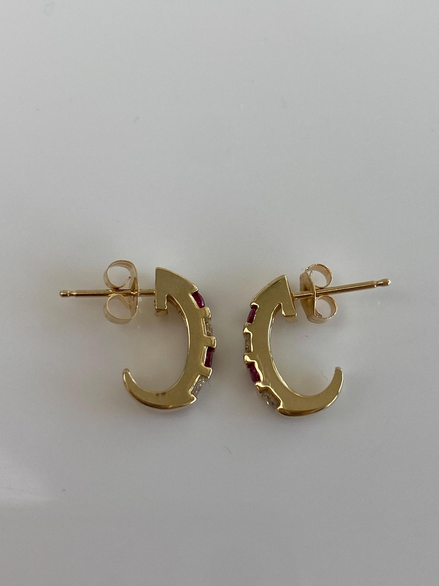 Vintage Solid 14k Yellow Gold Ruby Diamond Drop Earrings