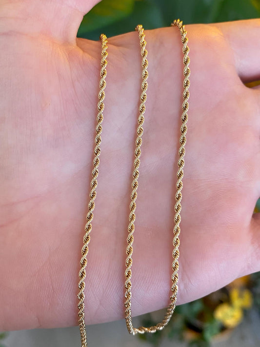 Vintage Solid 14k Yellow Gold Long Dainty Rope Chain Necklace - 23.75 inches