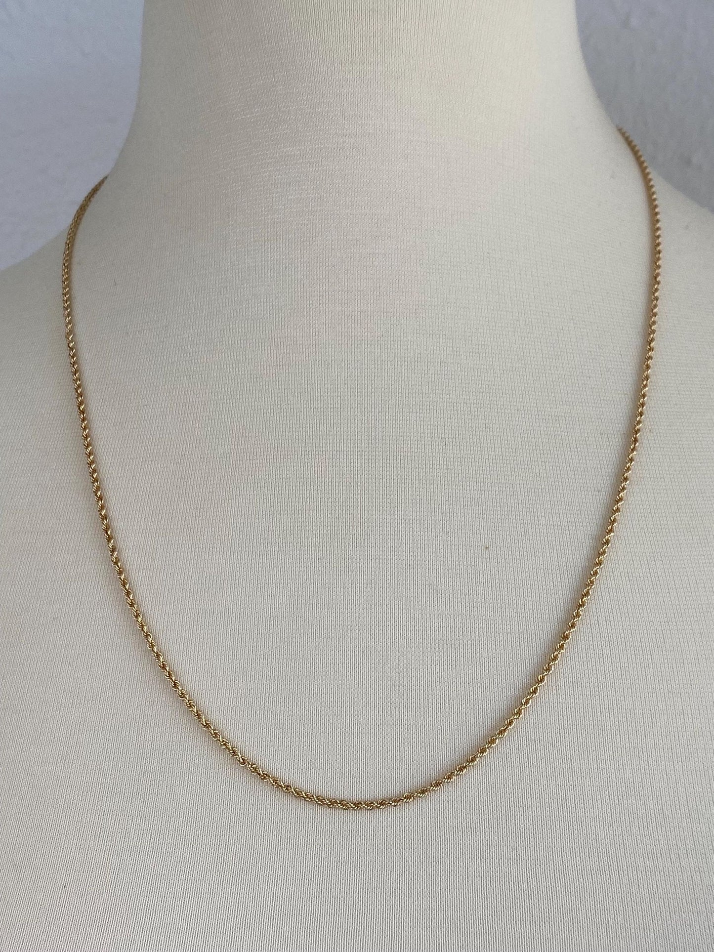 Vintage Solid 14k Yellow Gold Long Dainty Rope Chain Necklace - 23.75 inches