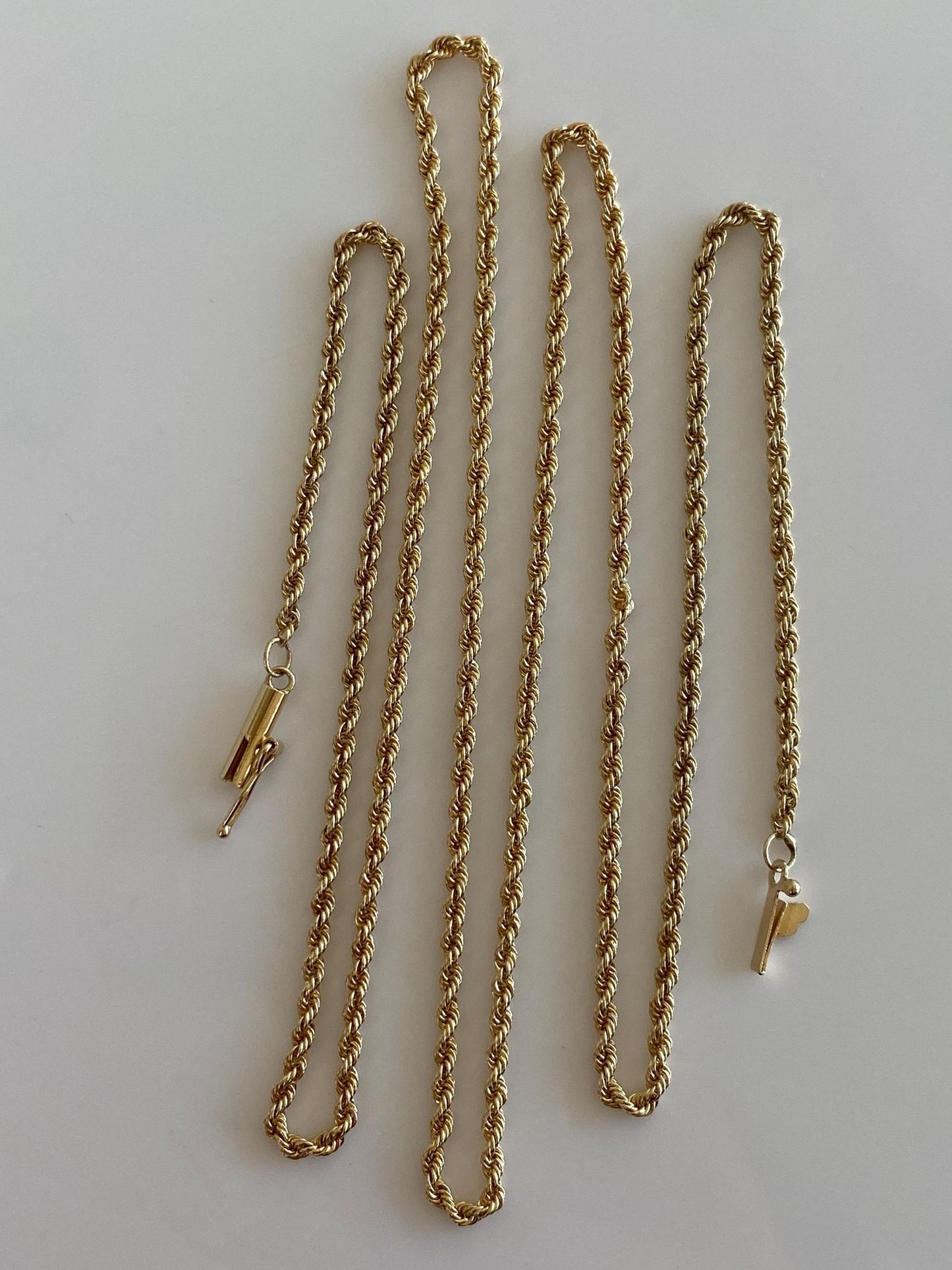Vintage Solid 14k Yellow Gold Long Dainty Rope Chain Necklace - 23.75 inches