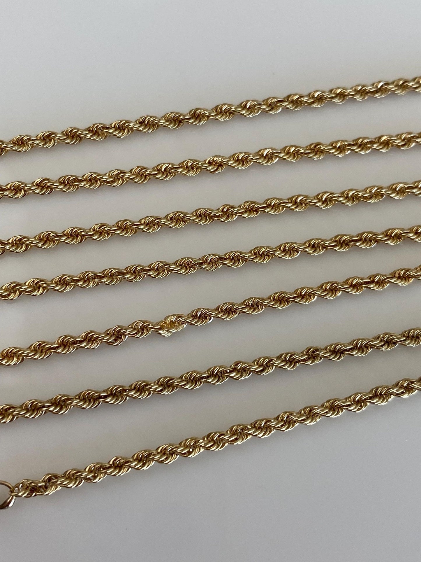Vintage Solid 14k Yellow Gold Long Dainty Rope Chain Necklace - 23.75 inches