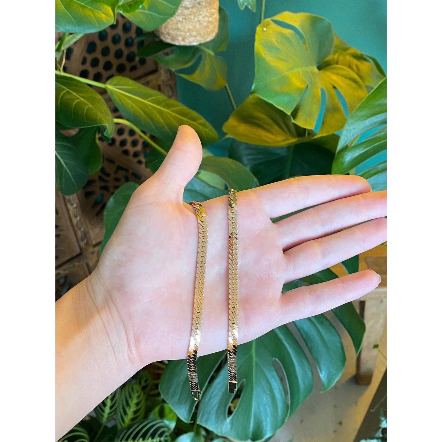 Vintage Solid 14k Rosey Gold Herringbone Chain Necklace - 18 inches