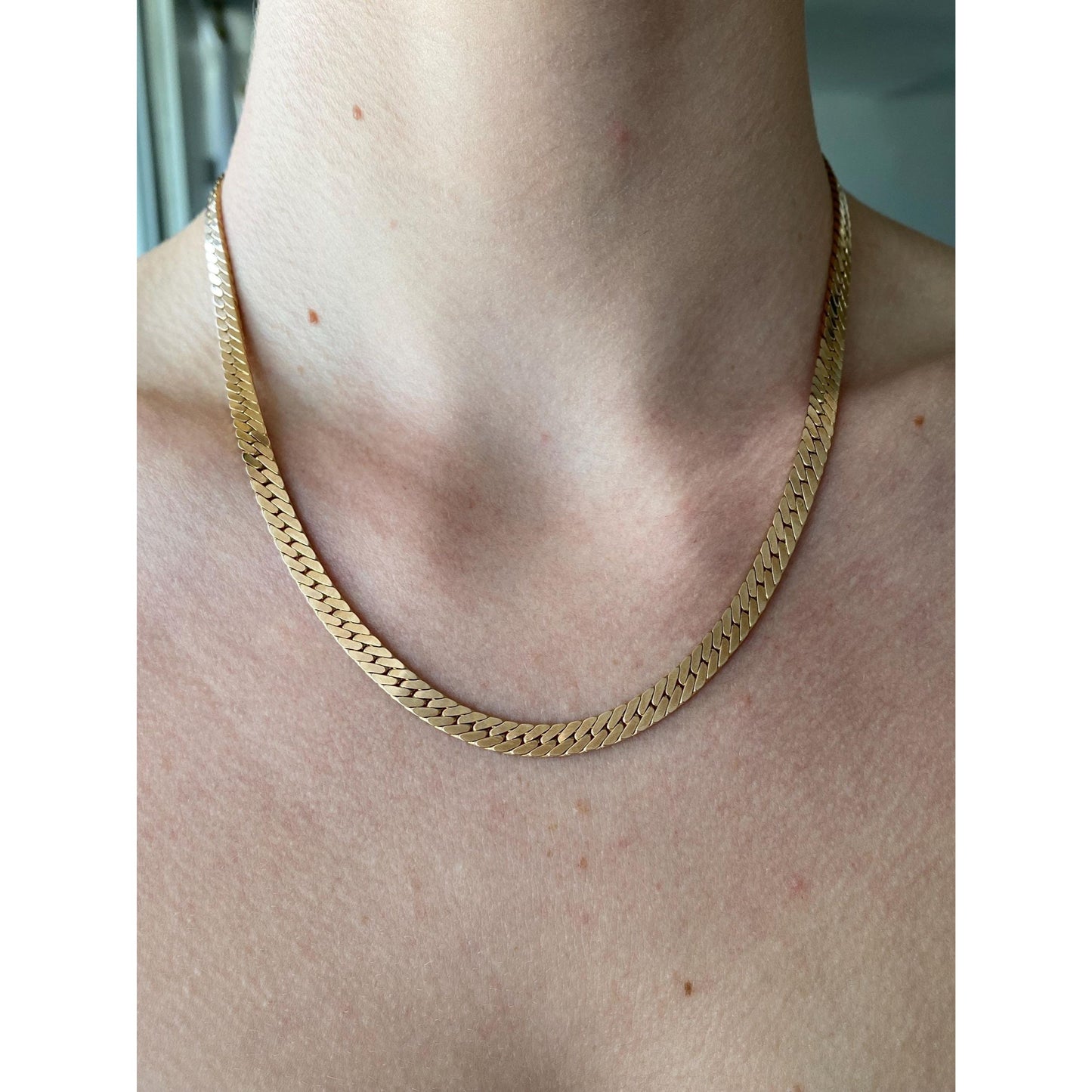 Vintage Solid 14k Rosey Gold Herringbone Chain Necklace - 18 inches