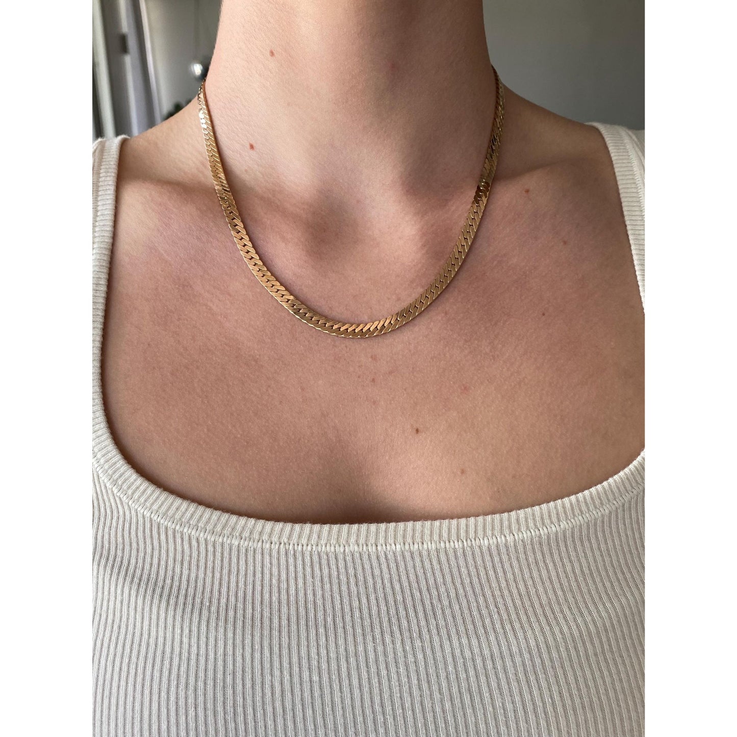 Vintage Solid 14k Rosey Gold Herringbone Chain Necklace - 18 inches