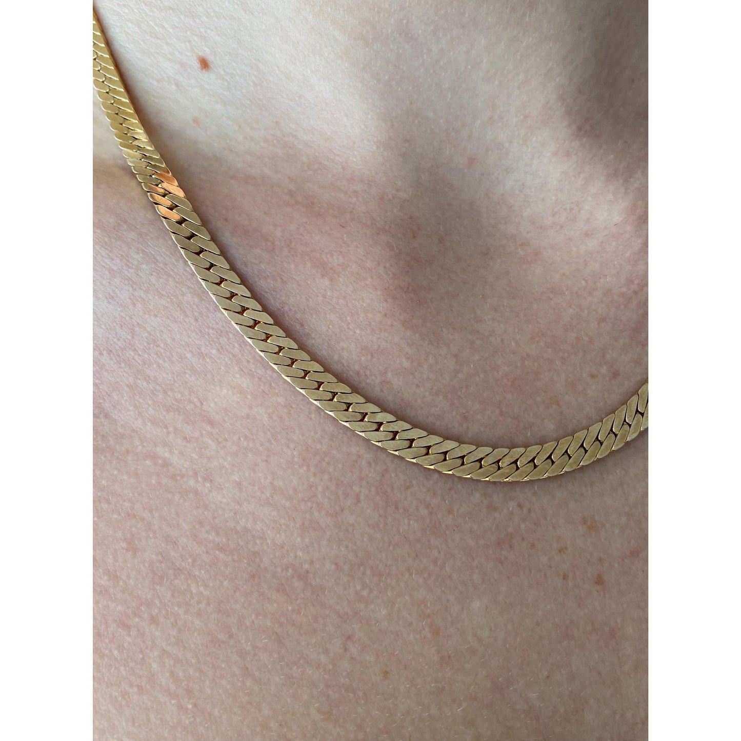 Vintage Solid 14k Rosey Gold Herringbone Chain Necklace - 18 inches
