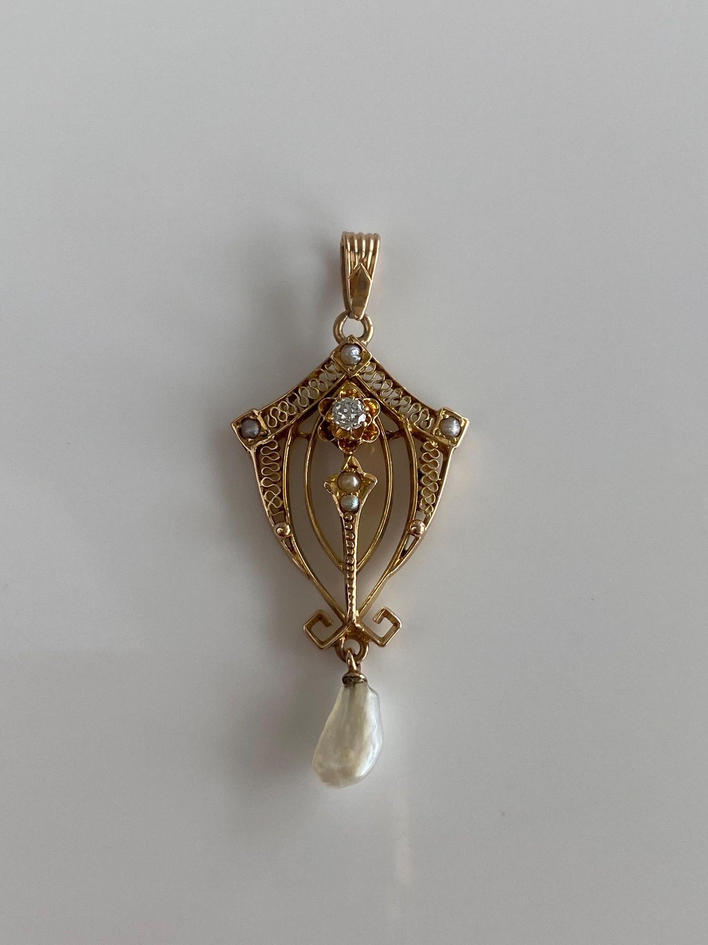Vintage Solid 10k Yellow Gold Diamond & Pearl Drop Charm
