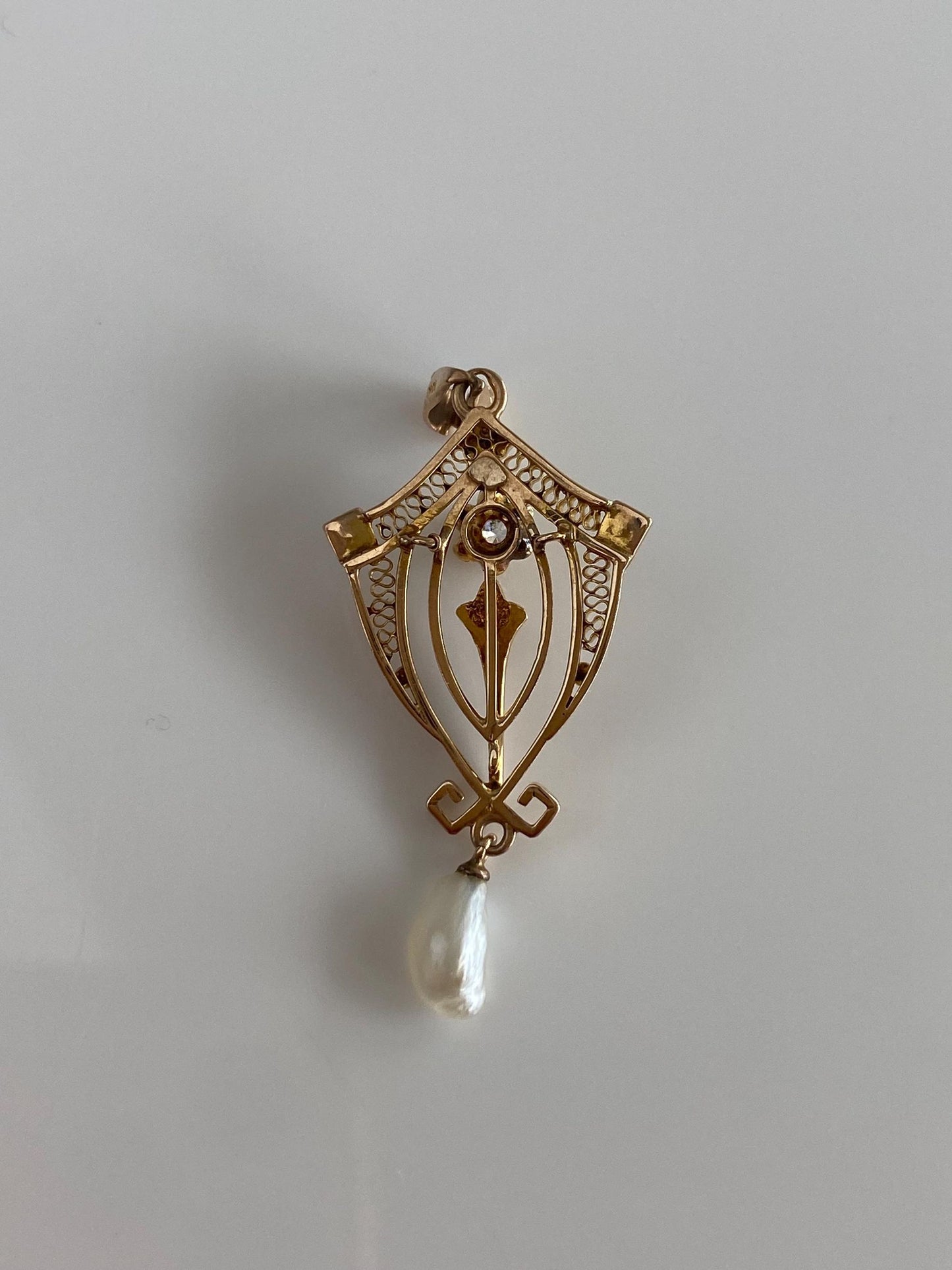 Vintage Solid 10k Yellow Gold Diamond & Pearl Drop Charm