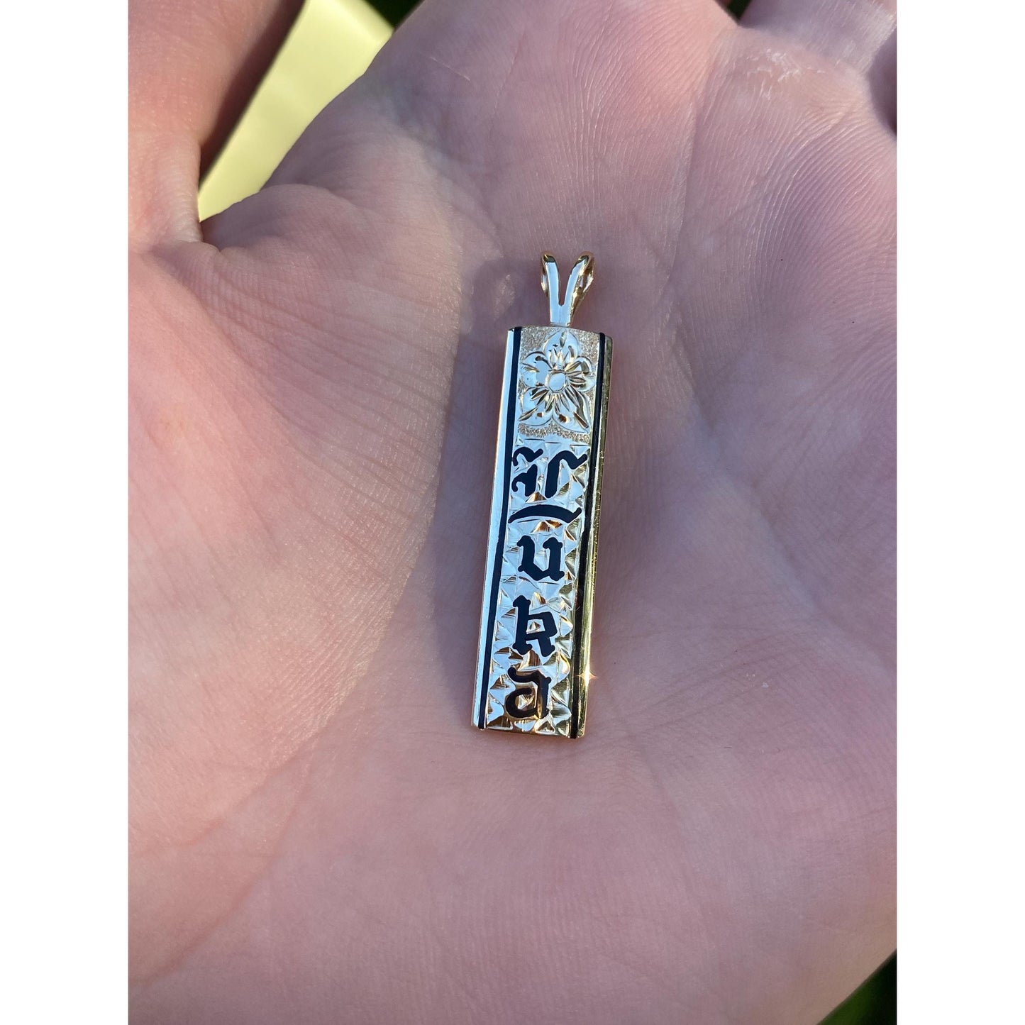 Solid 14k Yellow Gold Old English 'Luka' Floral Charm