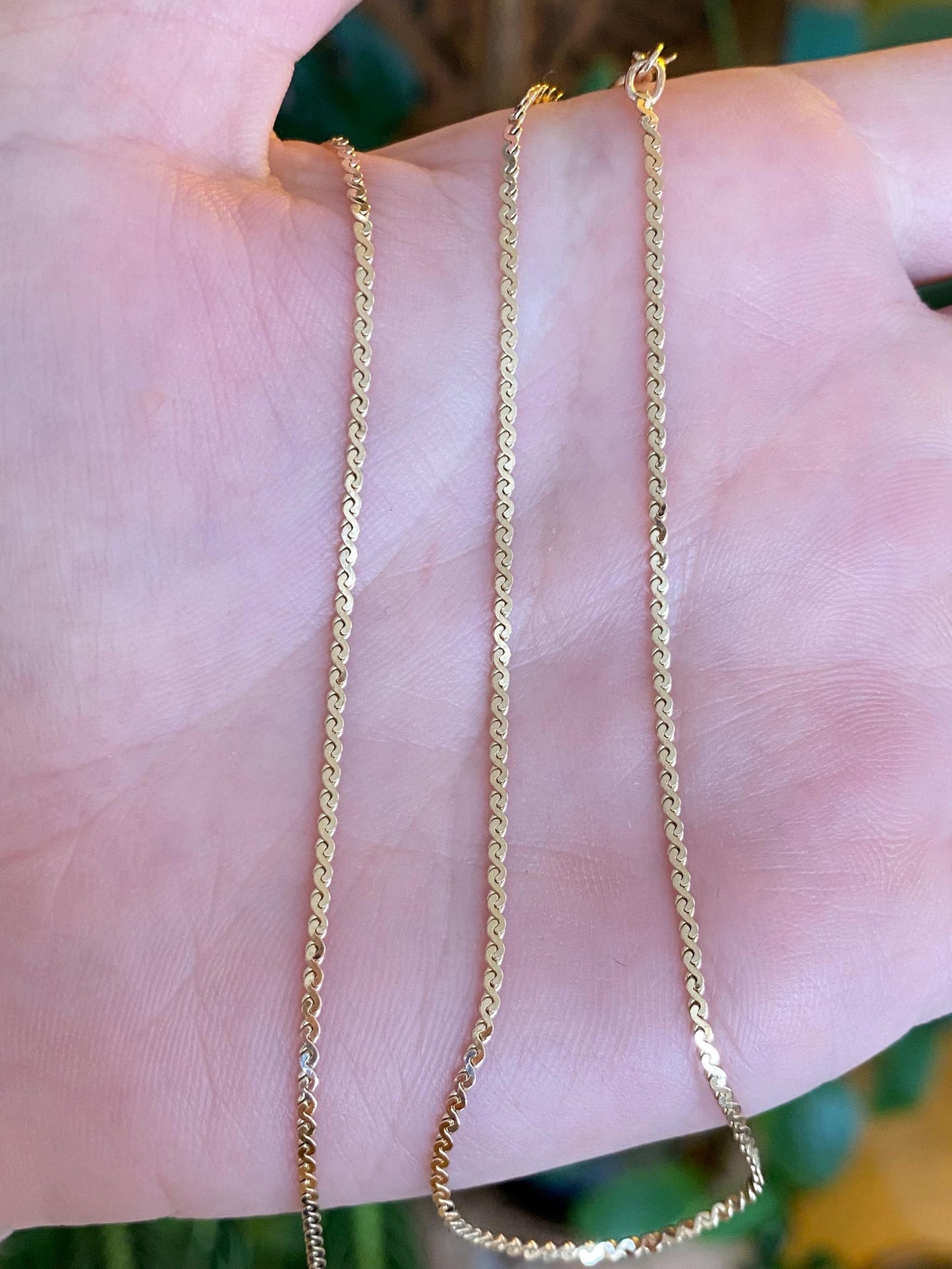 Vintage Solid 14k Yellow Gold Serpentine Chain Necklace - 15.25 inches