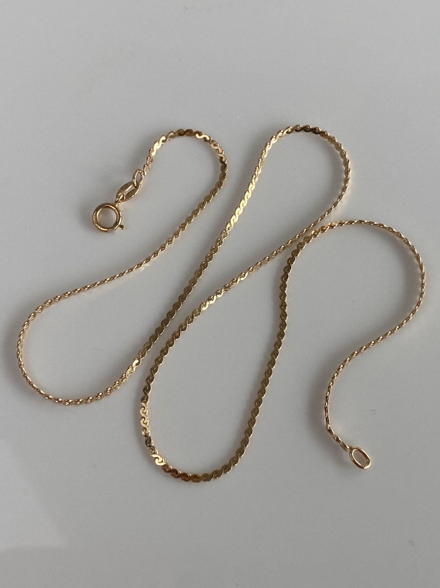 Vintage Solid 14k Yellow Gold Serpentine Chain Necklace - 15.25 inches