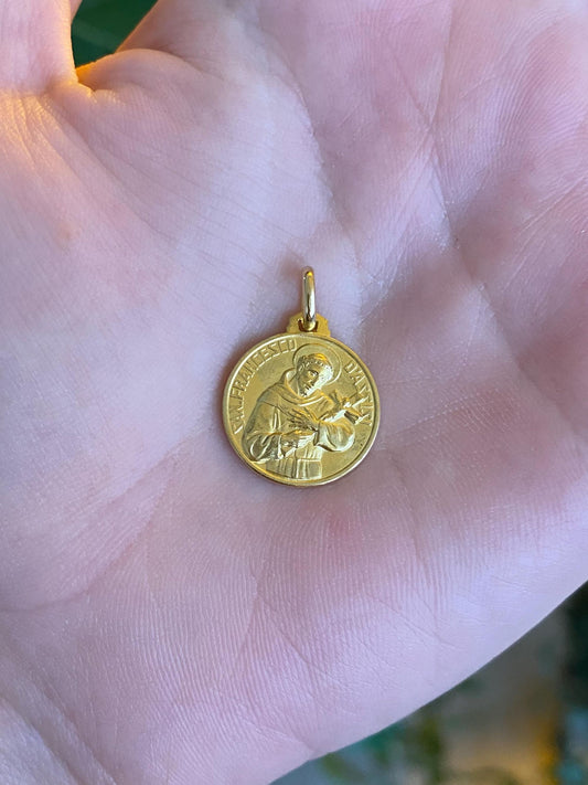 Vintage Solid 14k Yellow Gold Santa Chiara St. Francis Religious Charm