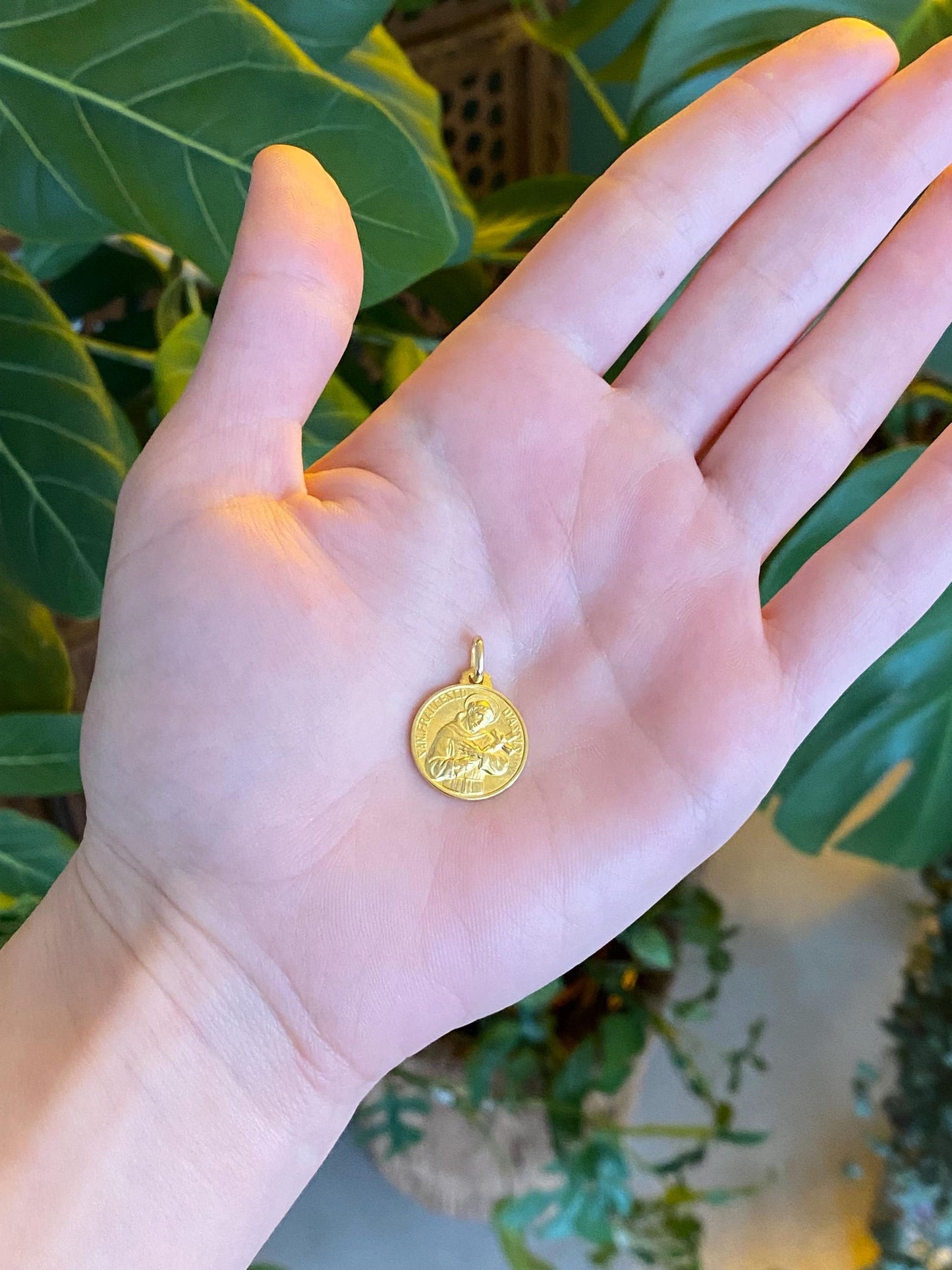 Vintage Solid 14k Yellow Gold Santa Chiara St. Francis Religious Charm