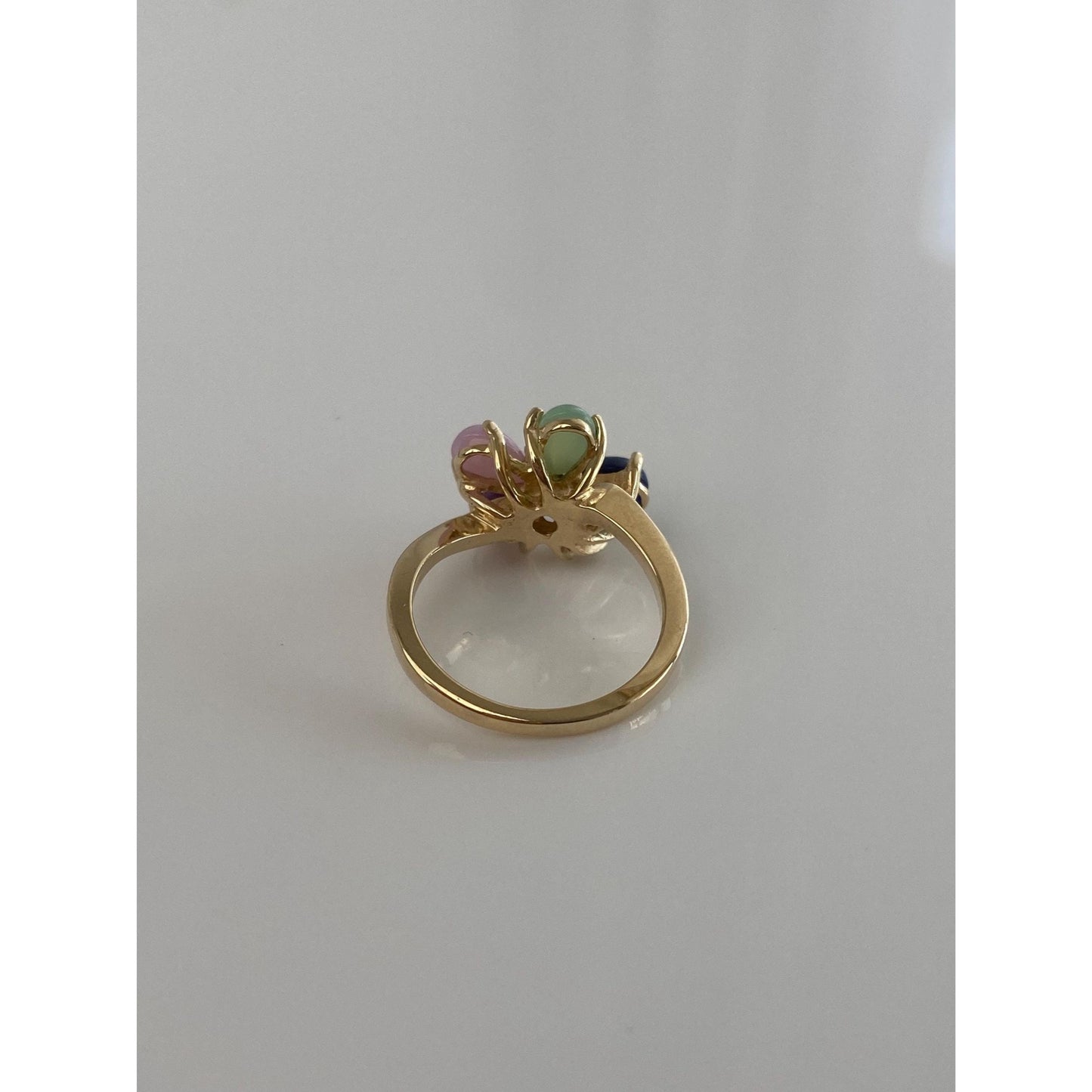 Vintage Solid 10k Yellow Gold Diamond Blue, Green & Pink Star Sapphire Clover Ring - Size 5.75