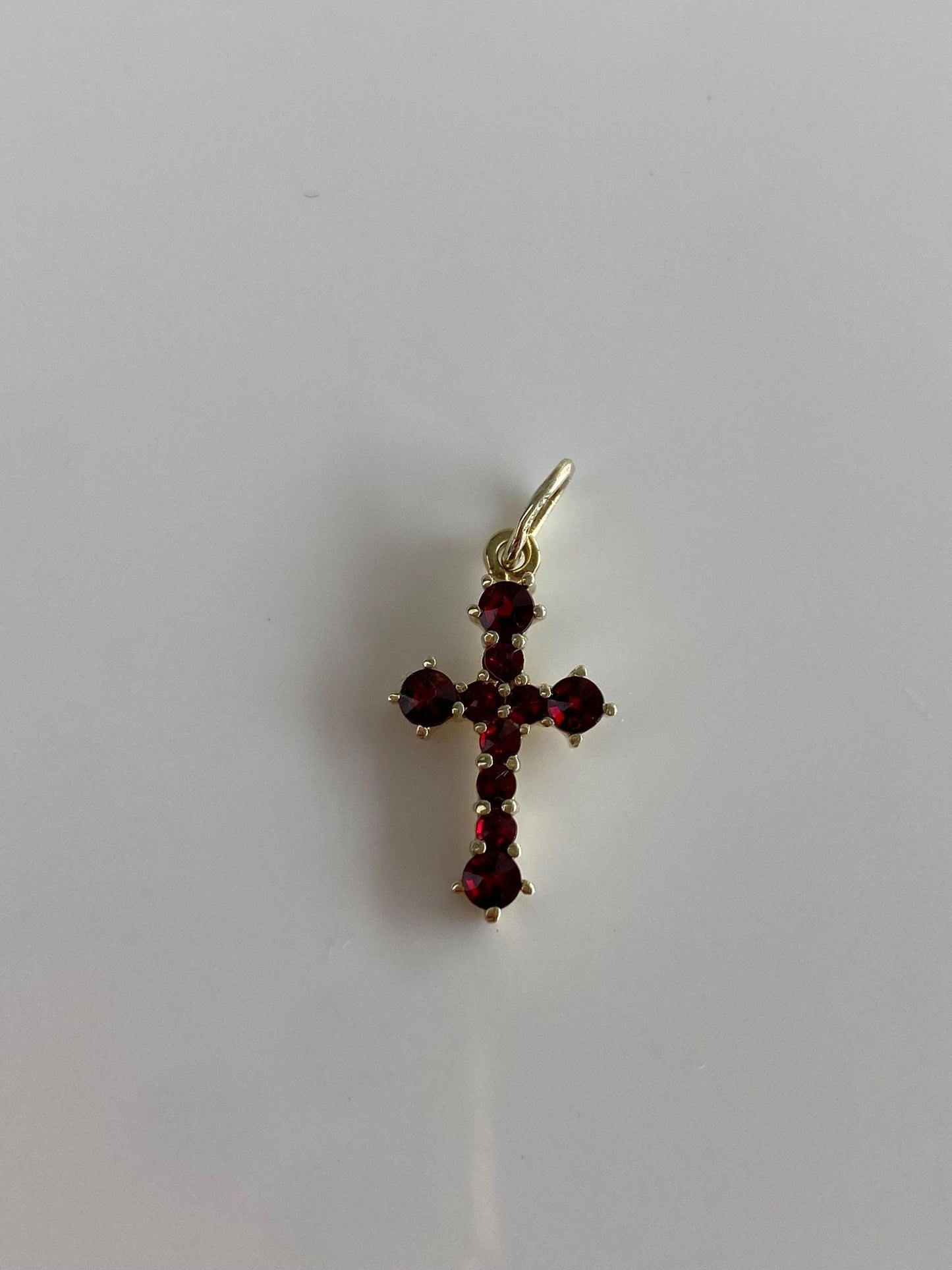 Vintage Solid 14k Yellow Gold Red Cubic Zirconia Cross Charm