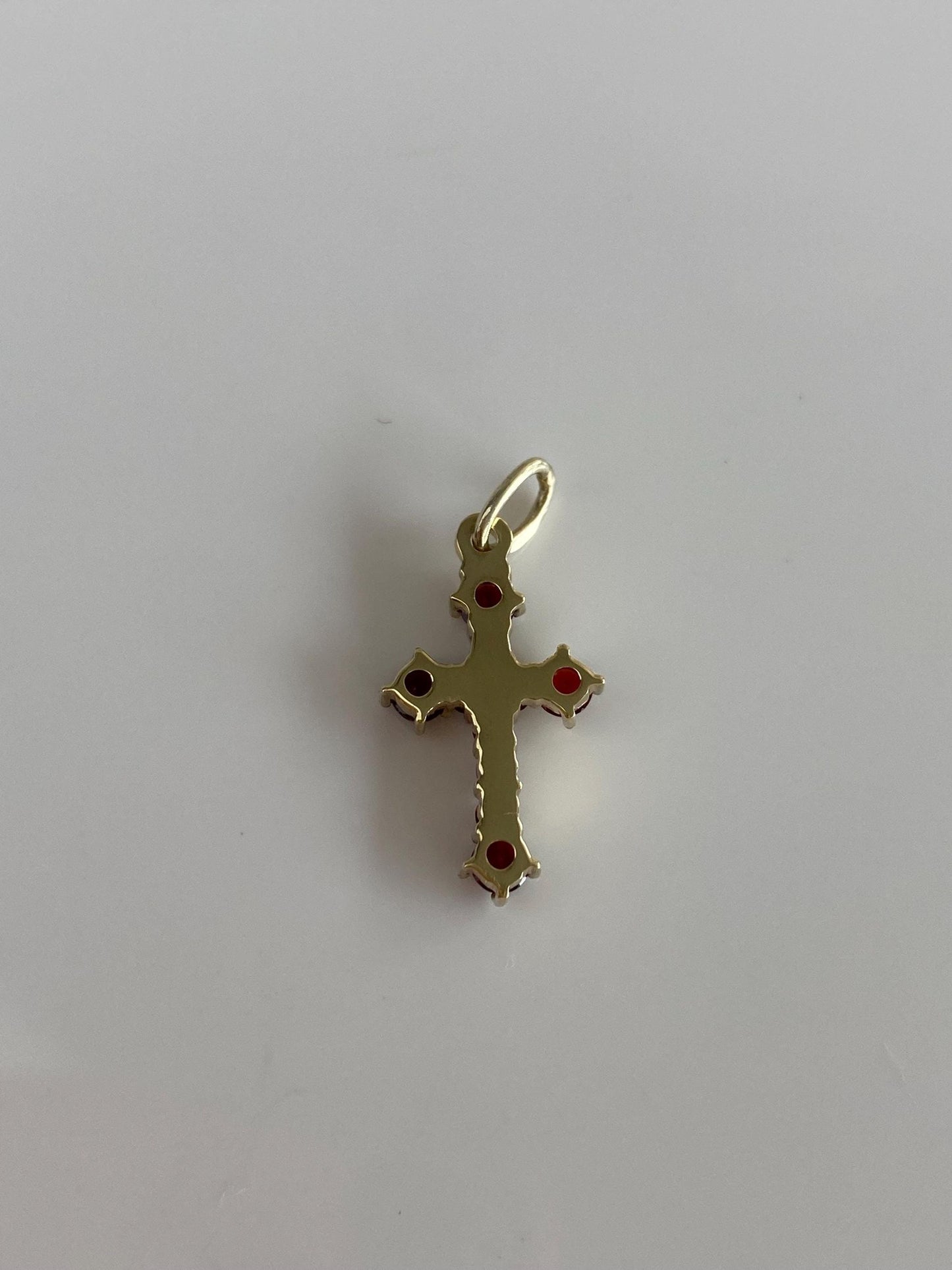 Vintage Solid 14k Yellow Gold Red Cubic Zirconia Cross Charm
