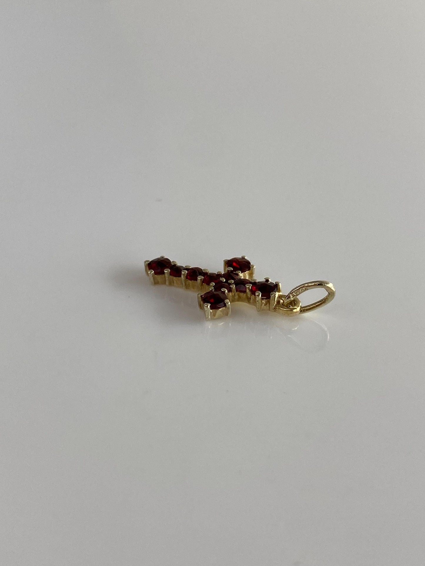 Vintage Solid 14k Yellow Gold Red Cubic Zirconia Cross Charm