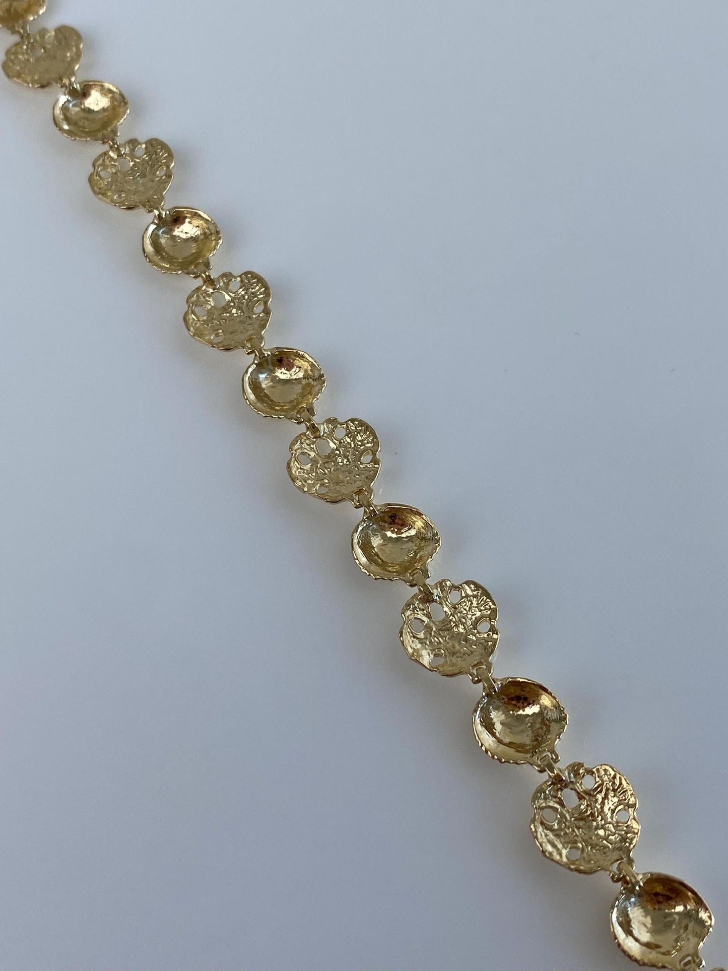 Vintage Solid 14k Yellow Gold Sand Dollar Star Fish Link Bracelet - 7 inches