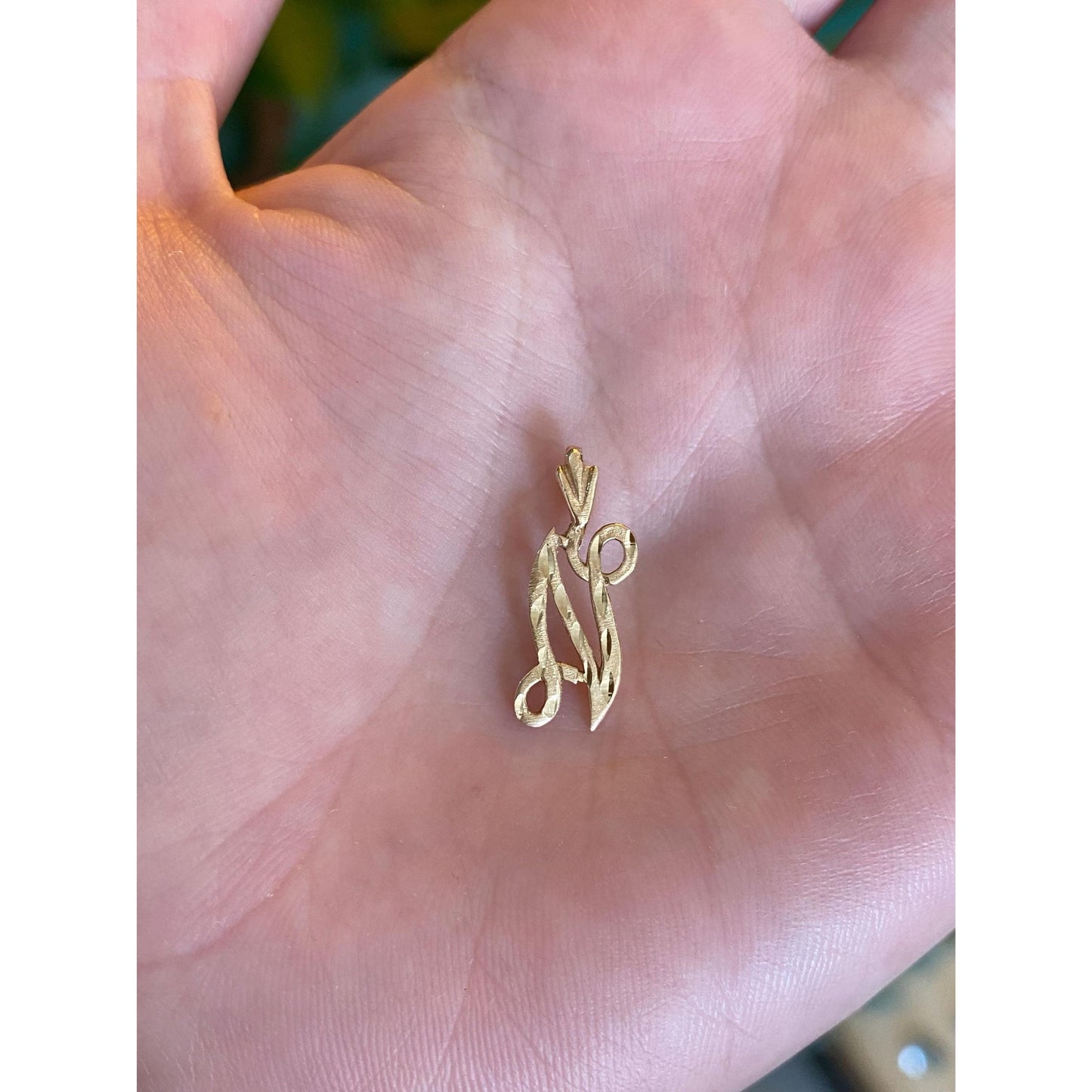 Solid 14k Yellow Gold Diamond Cut Initial 'N' Charm