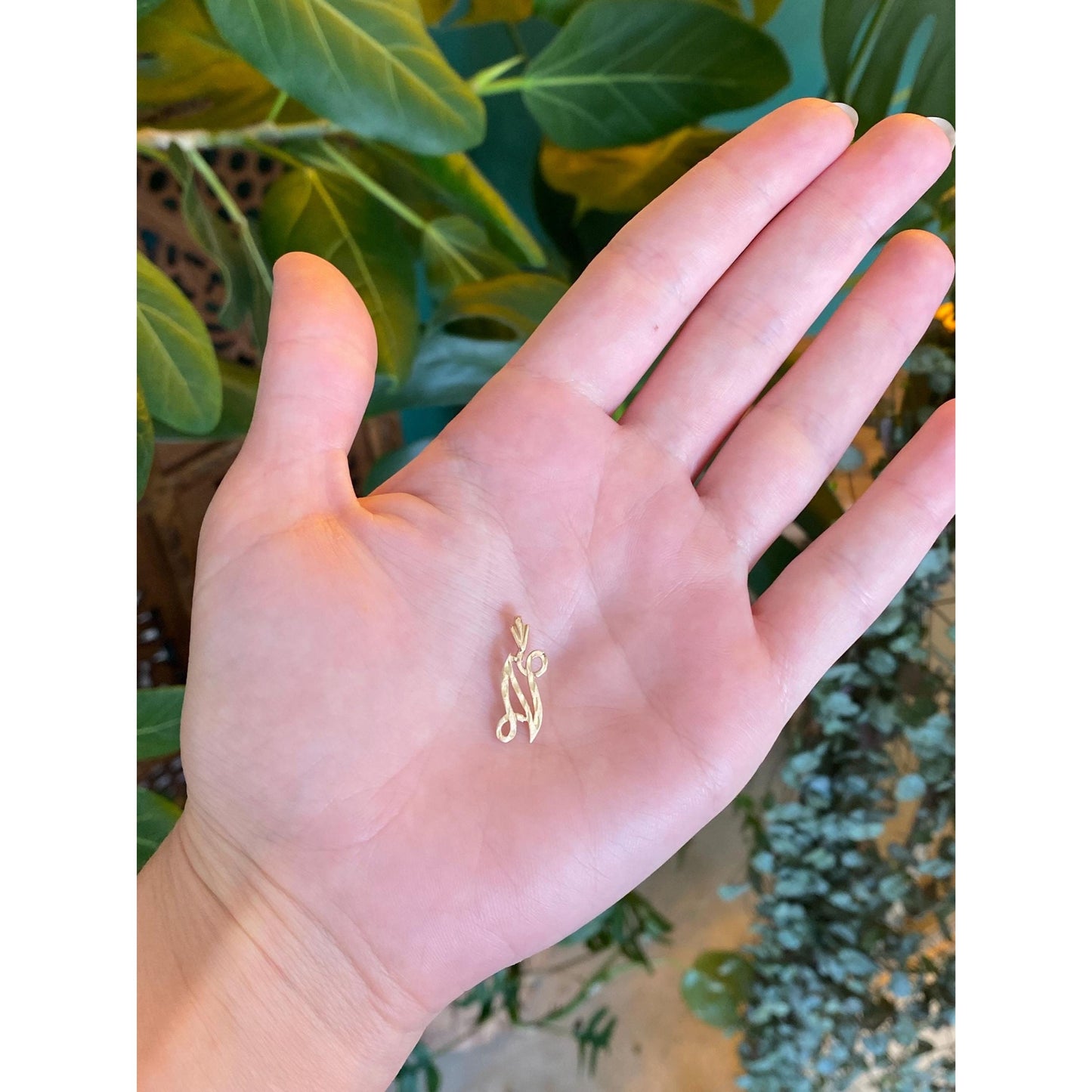 Solid 14k Yellow Gold Diamond Cut Initial 'N' Charm