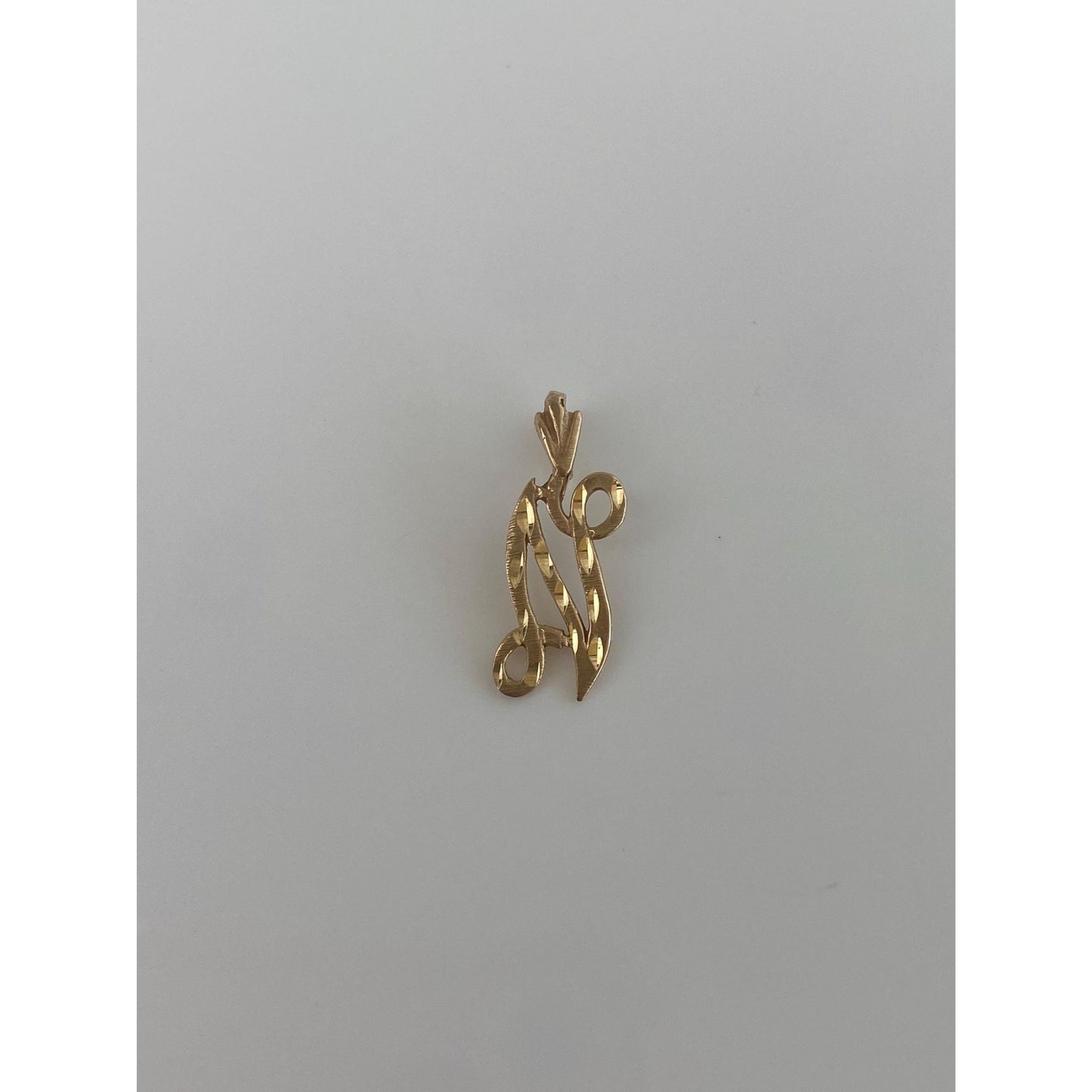 Solid 14k Yellow Gold Diamond Cut Initial 'N' Charm