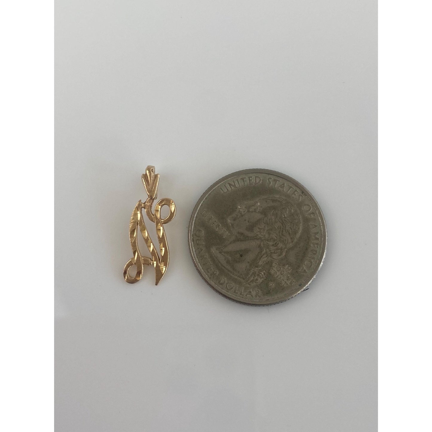 Solid 14k Yellow Gold Diamond Cut Initial 'N' Charm