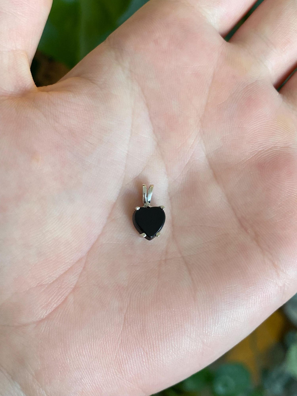 Vintage Solid 14k White Gold Black Onyx Heart Charm