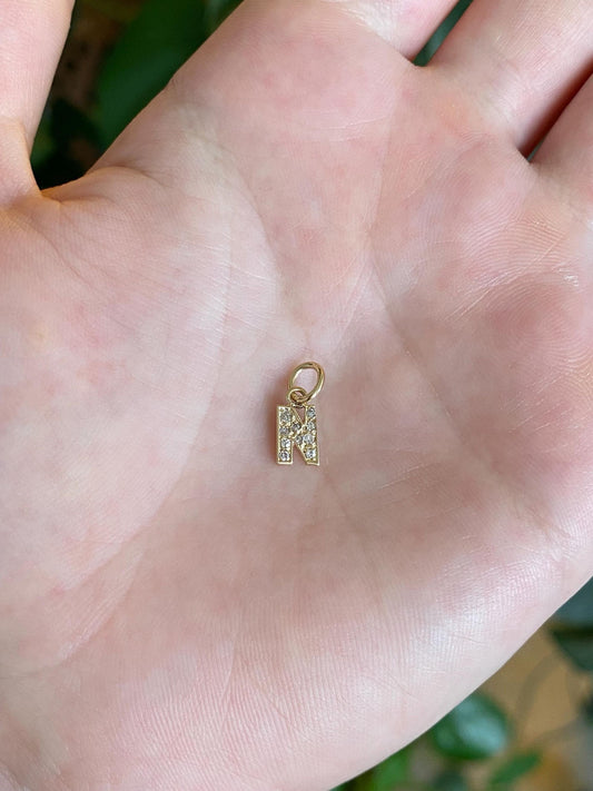 Vintage Solid 14k Yellow Gold Diamonds Initial 'N' Charm